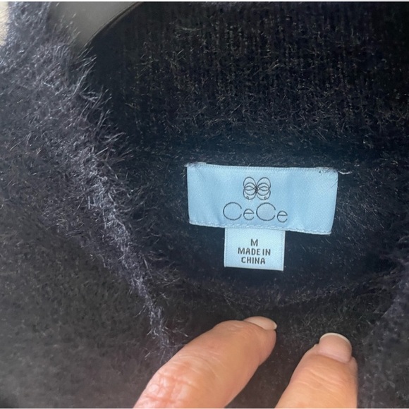 Cece Mock Neck Eyelash Short Sleeve Black Sweater Sz M Elevated Knit - Picture 4 of 6